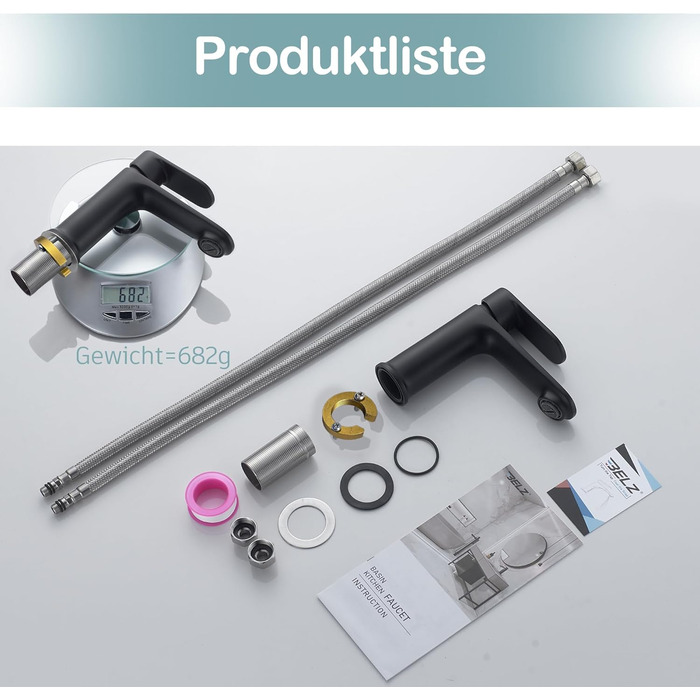 Набір змішувачів для ванної кімнати Belz, латунь, гаряча/холодна вода, однозахідний, сірий (чорний)