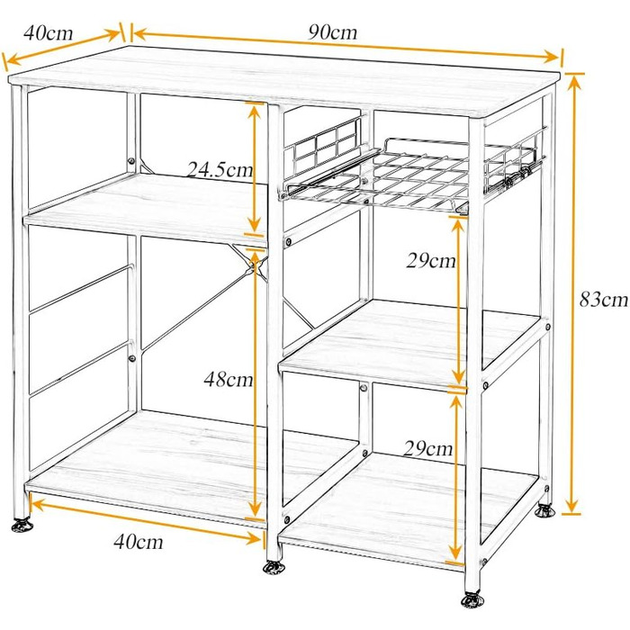 Стелаж кухонний Sogesfurniture W5S-BK-BH, 90x40x83 см, чорний & горіх (мікрохвильова піч, хліб)