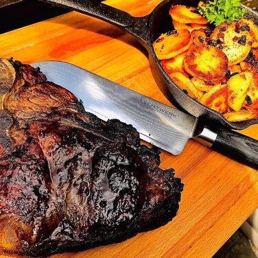 Набір кухонних ножів ECHTWERK Damast 7 предметів: кухонні ножі, ніж для хліба, ніж для філе, сантоку, універсальний ніж, ніж для очищення, ручки з пака-дерева, магнітний дерев'яний підставка