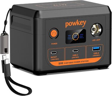 Портативна електростанція POWKEY 30000mAh з LiFePO4 акумулятором, 100W USB-C, LED-ліхтар для ноутбуків, iPhone, MacBook, Samsung та інших пристроїв