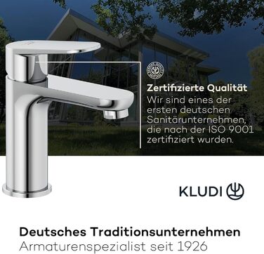 Змішувач для ванної кімнати KLUDI-X1, висота виливу 95 мм, водозберігаючий, розмір M, керамічний картридж, хром, з підключувальними шлангами