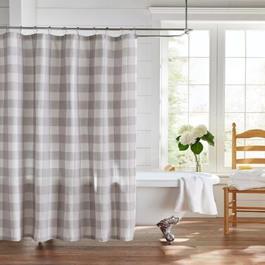 Шторка для душу Elrene Home Fashions Farmhouse Buffalo Check, 72'x72', сіра/біла