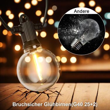 Ланцюжок прикрас Kawaya 10M з LED-лампочками для вулиці: 15+1 лампа, IP65, тепле світло, для балкона, тераси, саду, вечірки