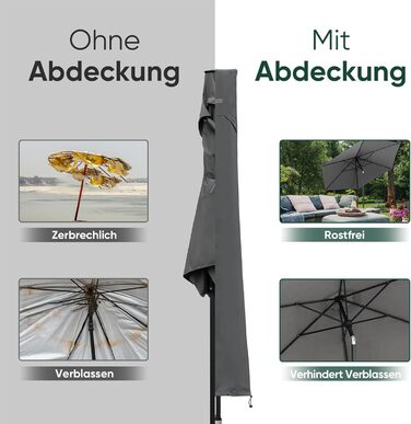 Захисний чохол для парасольки від сонця, 260x65 см, сірий