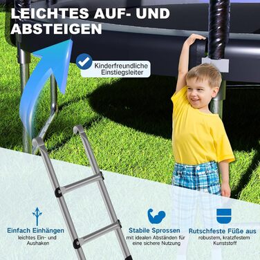 Батут Devoko вуличний Ø183/228/305/366/427 см, сертифікат GS, дитячий батут для саду з сіткою, драбиною та захисним покриттям (183 см, чорно-синій)