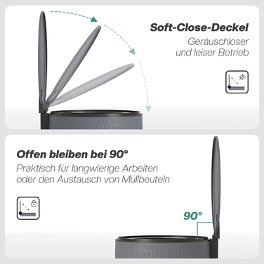 Відро для сміття 30 л з м'яким закриттям кришки та педаллю, внутрішній відрізок з металу, чорного кольору, розміри 36 x 30 x 60,5 см