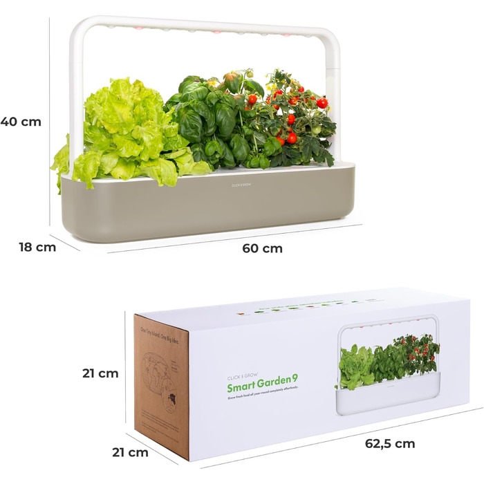 Click and Grow Indoor Garten: Розумний сад для вирощування зелені вдома з LED, 9 капсул (Бежевий)