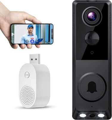 Відеодомофон з Wi-Fi, камера HD, 2.4G, нічне бачення, PIR-датчик руху, 2 камери, 2-сторонній аудіо, з бездротовим дзвінком
