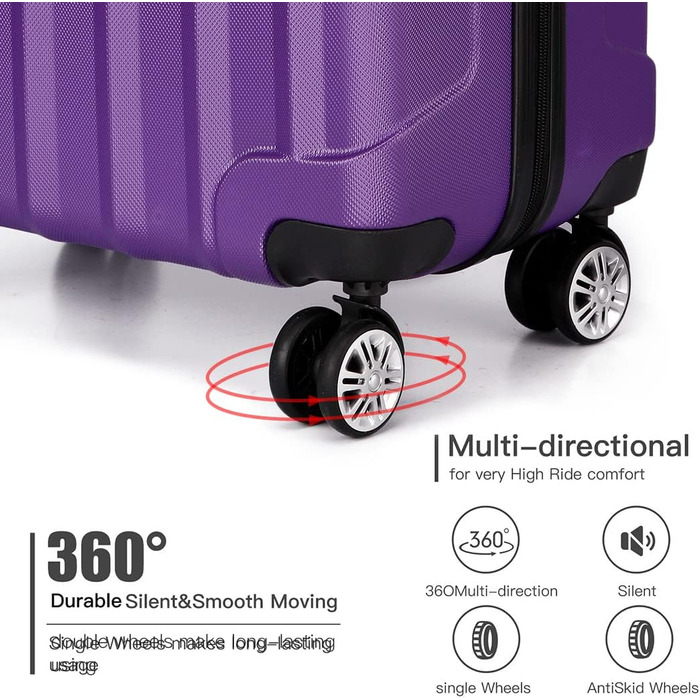 KONO Легкий ручний багаж, 55 x 35 x 20 см, жорсткий корпус, ABS, 4 колеса, ручна поклажа, валіза (фіолетовий)
