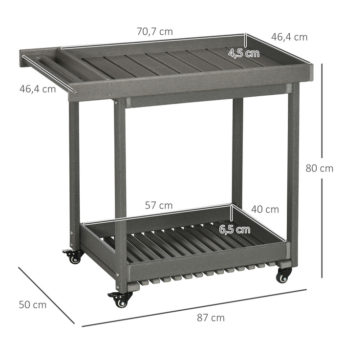 Візок для сервіровки Outsunny Візок для барбекю з рушникосушкою 87x50x80см, Садовий візок з 2 полицями, Відкритий багатофункціональний стіл