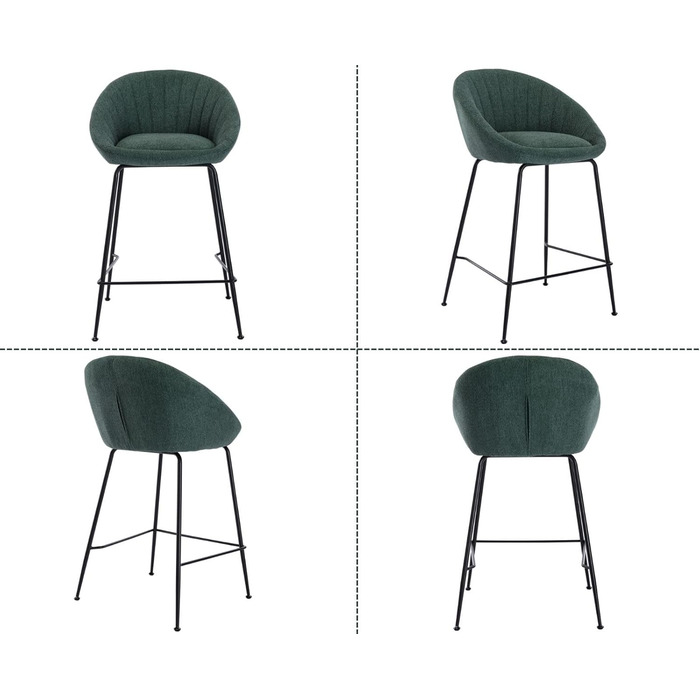 Барні стільці 2 шт. Chairus, металевий каркас, з льону, для кухні/домашнього бару (зелений)