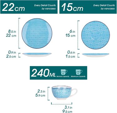 Набір кавовий порцеляновий Vancasso Macaron, 12 предметів, для 4-12 осіб: 12 чашок, 12 підставок, 12 десертних тарілок