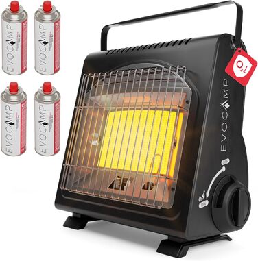 Газова обігрівач EVOCAMP 1.7 kW з ODS, для дому та кемпінгу (4 балончики в комплекті)