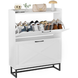 Шафа для взуття з 2 дверцятами, полиця для взуття в передпокій, вузька шафа-кіпер для взуття з 4 полицями, тумба для взуття з металевими ніжками, органайзер для взуття з дерева для стіни, 80x23,8x101,7 см, білий