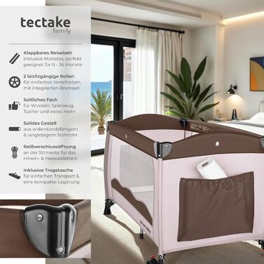 Дитячий портативний манеж Tectake® з матрацом – Navy Blue (Коричневий, Кофе)