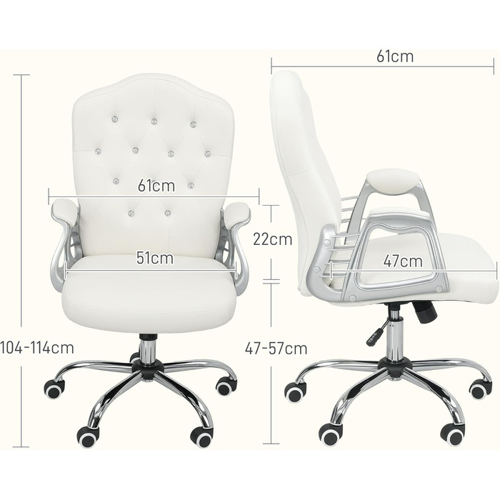 Крісло офісне Vinsetto з велюровою оббивкою, комп'ютерне крісло з кнопковою спинкою, регульована висота та нахил (кремовий)