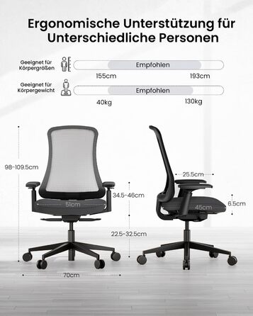 Офісний стілець ProtoArc Flexer ергономічний чорний з регулюванням глибини сидіння та дихаючою сітчастою спинкою для дому та офісу