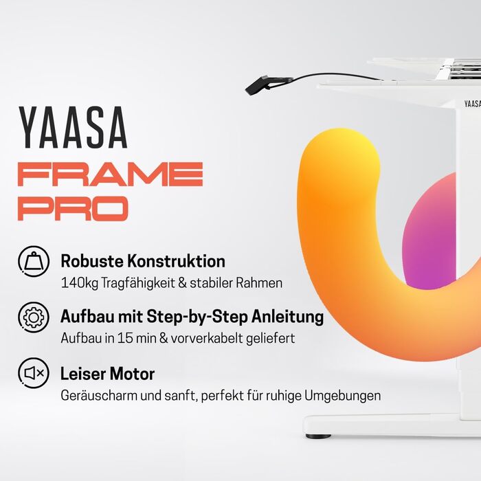 Рамка Yaasa Frame S для столу, регулювання висоти, USB-порт, 2-х рівневий телескопічний механізм, блокування клавішами (білий)