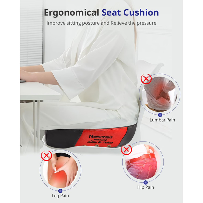 Велике сидіння з піною з пам'яті, ергономічна подушка для офісного крісла для полегшення тиску, подушка для полегшення болю в ішіасі з протиковзкими гумовими точками, дихаюча подушка для ігрового крісла (чорний)