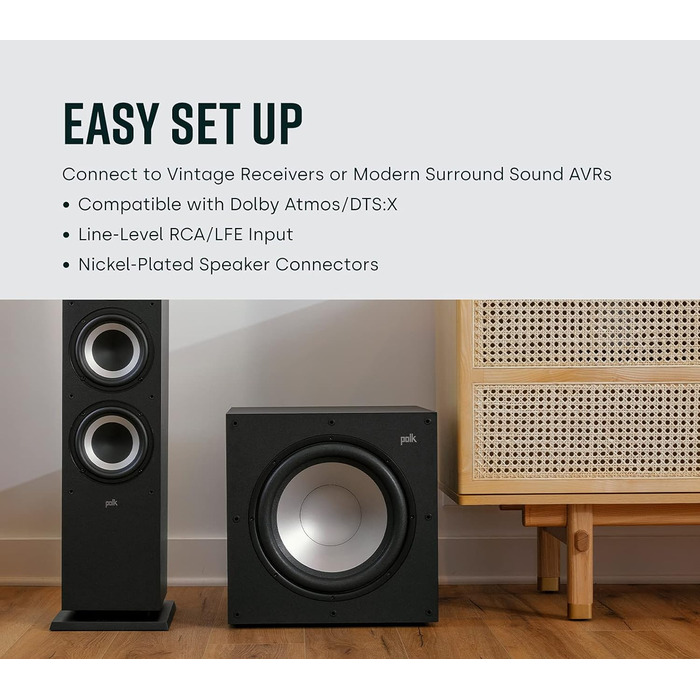 Активний сабвуфер Polk Audio Monitor XT12, 12-дюймовий сабвуфер, підсилювач класу AB 100 Вт, чорний