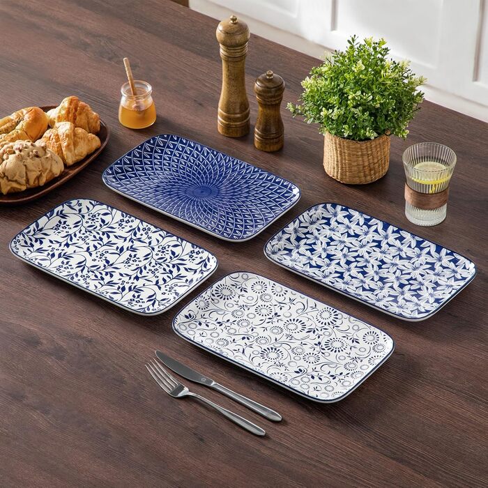 Набір тарілок Vancasso Selene для закусок, суші, десертів 22x13 см (4 шт) - Порцелянові прямокутні тарілки для подачі