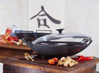 Вок Le Creuset з чавуну з кришкою з термостійкого скла, діаметр 36 см, об'єм 4,5 л, матовий чорний