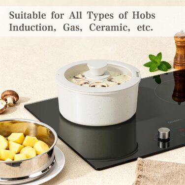 Набір посуду RIOVARM з індукційним дном: каструлі, сковороди та соусники з керамічним антипригарним покриттям, кухонні аксесуари, необхідні для приготування їжі