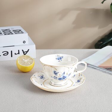 Чайний набір Fanquare порцелянові чашка 200 мл і блюдця біло-синій