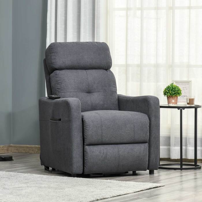 Крісло для телевізора HOMCOM Recliner з функцією відкидання та допоміжним засобом для стоянки, поліестерова тканина, сталь, сірий, 71 x 94 x 104 см для зручного сидіння
