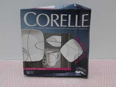 Набір посуду Corelle Simple Sketch, скло Vitrelle, 16 предметів, ударостійкий і ударостійкий, чорний