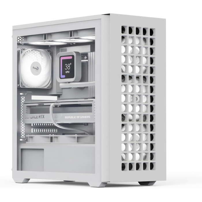 Корпус для ПК AeroCool D502A, білий, ігровий, Mid-Tower, з 4 RGB вентиляторами, Mesh-панель, відмінний повітряний потік, USB Type-C, сумісний з ATX/Micro-ATX/Mini-ITX