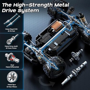 RC Автомобіль 1:18 Monstertruck 4WD, Повнопривідний позашляховик 40 км/год з металевим редуктором та 2x акумуляторами 1300mAh, Синій - для дорослих та дітей від 10 років