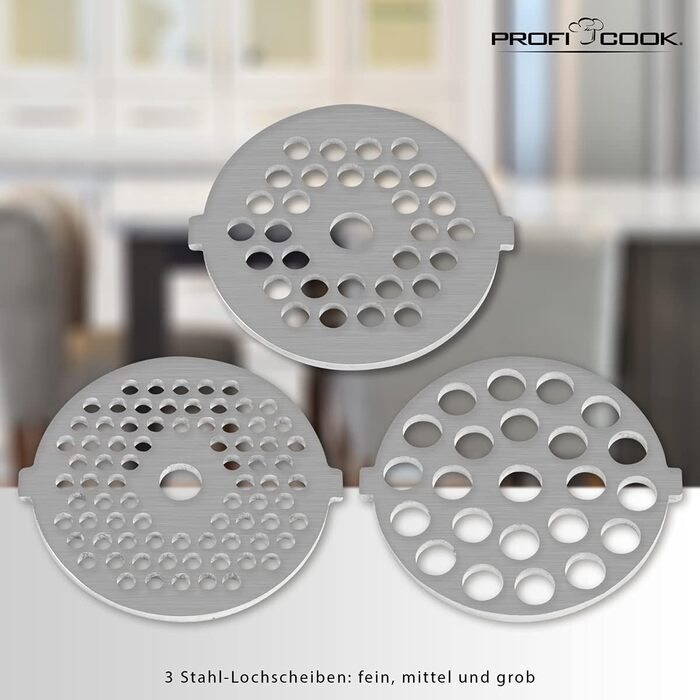 Електрична м'ясоподрібнювач Profi Cook PC-FW 1060 з набором аксесуарів, 1000W, нержавіюча сталь