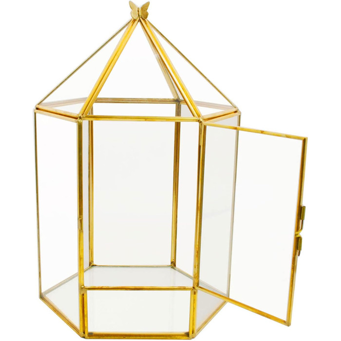 Скляне терассіум ElegantLife Geometrisches для сукулентів та повітряних рослин, шестигранний, золотистий