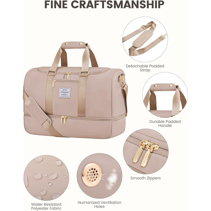 Спортивна сумка LOVEVOOK: дорожня, для вихідних, з культиватором, відділенням для взуття та мокрих речей, водонепроникна, пляжна, сауна, ручна поклажа для спорту та відпочинку, зелена (L, пісочний)