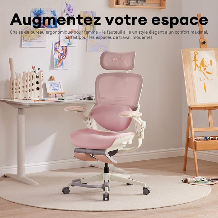 Ергономічне крісло для жінок Musso E80 Muse FemmePosture™ - регулювання нахилу 135°, 3D-підтримка попереку, 17см 4D-підголівник, висувна підніжка, регулювання глибини та висоти сидіння, регульовані підлокітники (Рожевий)