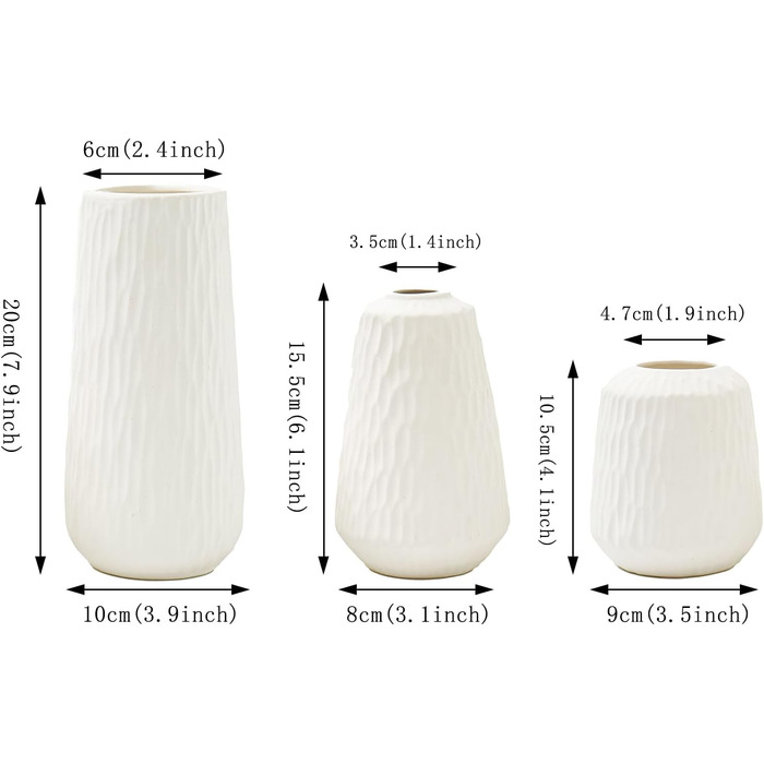 Набір керамічних ваз Sawoake e з 3 шт. - Сучасна мінімалістична богемна ваза - біла-2