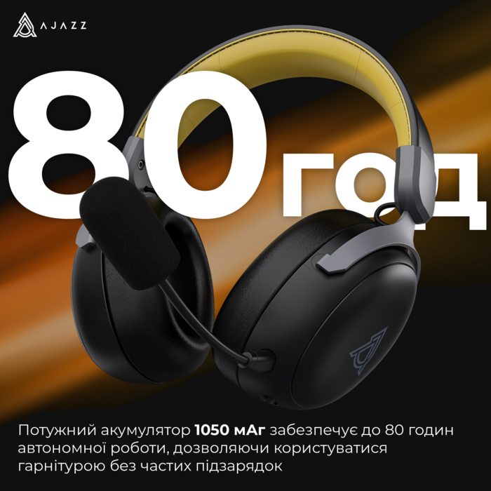 Бездротова ігрова гарнітура Ajazz AHM08 MAX Black Gray Yellow (AHM08-MAX-BGY)