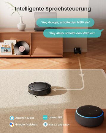 Робот-пилосос LEFANT M310: потужність 4500Pa, 180 хвилин роботи, 4 режими, Wi-Fi, керування через додаток та Alexa, для тварин та твердих підлог