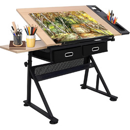 Регульований стіл для малювання, мольберт для художників, стіл для малювання з нахиленою поверхнею 0-80°, стіл для творчості з ящиками для дітей та дорослих
