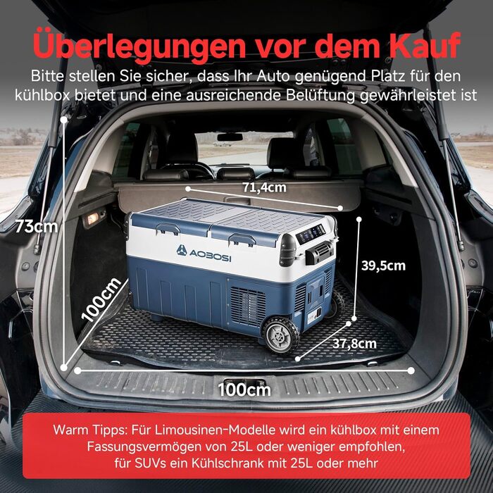 Холодильник автомобільний AAOBOSI Kompressor Dual Zone 30L, -20°C до 20°C, 12V/230V, для авто, кемпінгу та риболовлі, блакитний