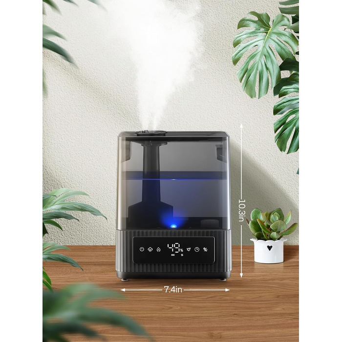 Ультразвуковий зволожувач повітря на 6л для великих кімнат, дитячої та спальні: безшумний холодний випарник з датчиком вологості, аромадифузором та верхнім заповненням, до 60 год роботи