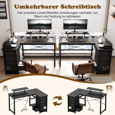 Кутовий стіл Devoko з 4 ящиками з тканини, 2 розетками та 2 USB-портами, для дому та офісу, ігор, білий, 140x80 см