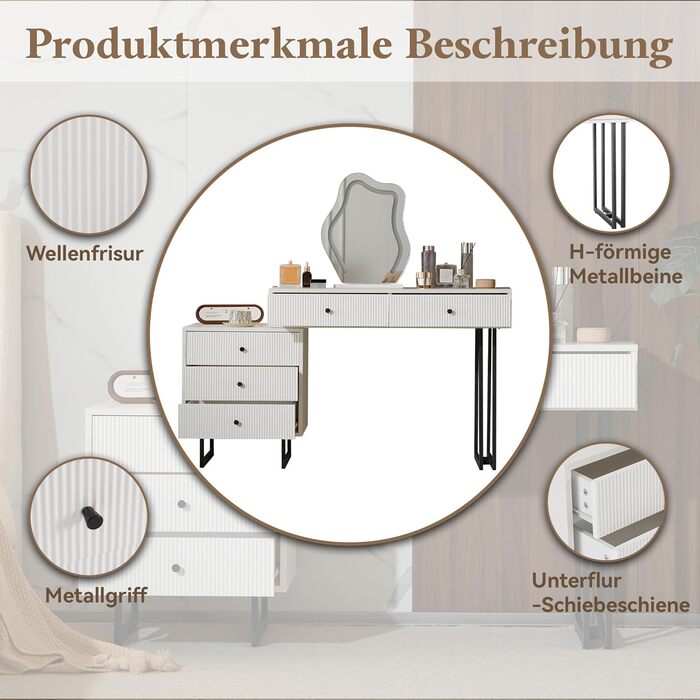 Сучасний туалетний столик ModernLuxe з дзеркалом та 5 шухлядами (100x76x40 см)