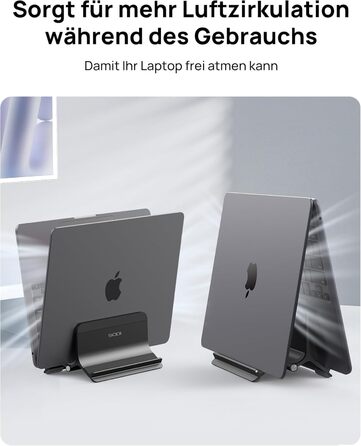 Підставка для ноутбука SODI вертикальна, автоматична, алюмінієва, чорна. Захист для MacBook Pro/Air, ноутбуків, планшетів, телефонів