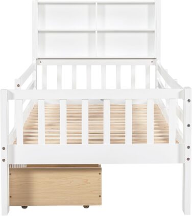 Дитяче ліжко Кiндербет 90x200 з шухлядами, полiцями та захистом, бiле. Ліжко-трансформер для підлітків, бiле, без матраца