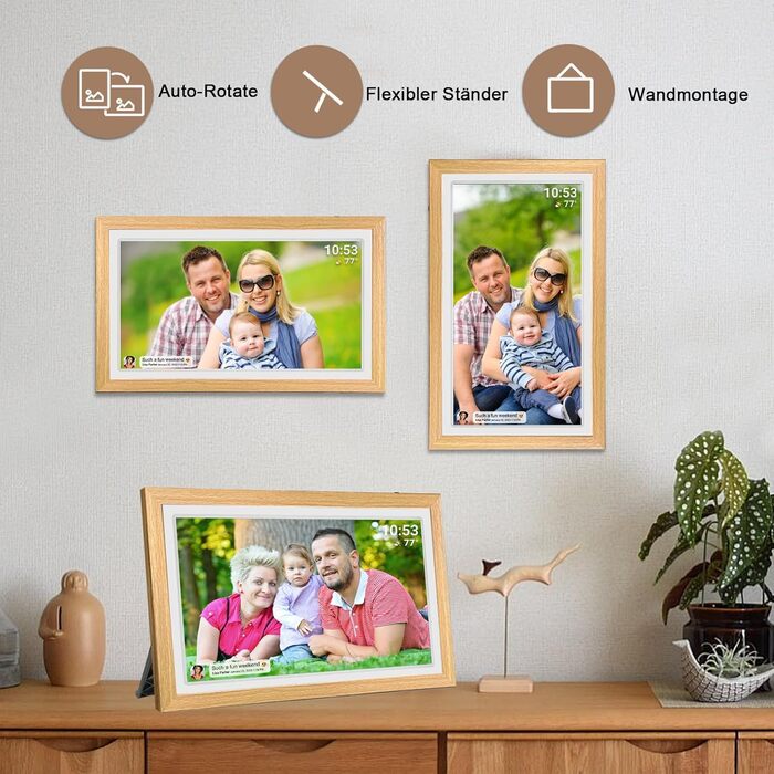 Цифровий фоторамка FRAMEO 21.5 дюймів з IPS LCD сенсорним екраном, Wi-Fi, 32 GB, USB/SD розширення, Auto-Rotate, для кріплення на стіну, жовтий