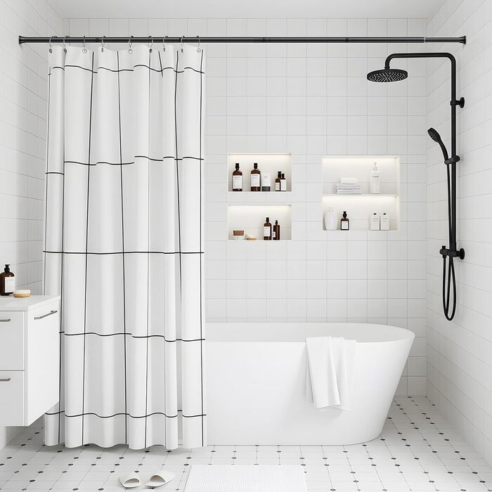 Набір з 2 штук штанги для карниза без свердління, 76-165 см. Підходить для душу, вікна, кухні, шафи. Чорний колір.