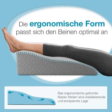 Подушка для підйому ніг ELONEO з піною з пам'яті, 68x40x16 см, сіра. Знімна наволочка для зручності.