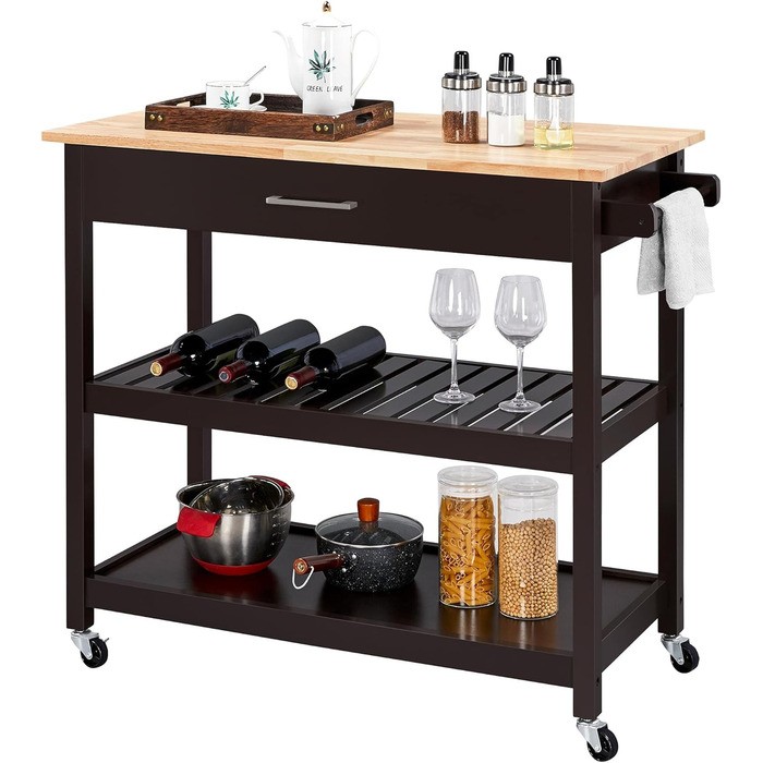 Сервізний візок Yaheetech з шухлядою, кухонний візок з 2 полицями, на коліщатках, 51 x 101,5 x 92 см, білий (Espresso)